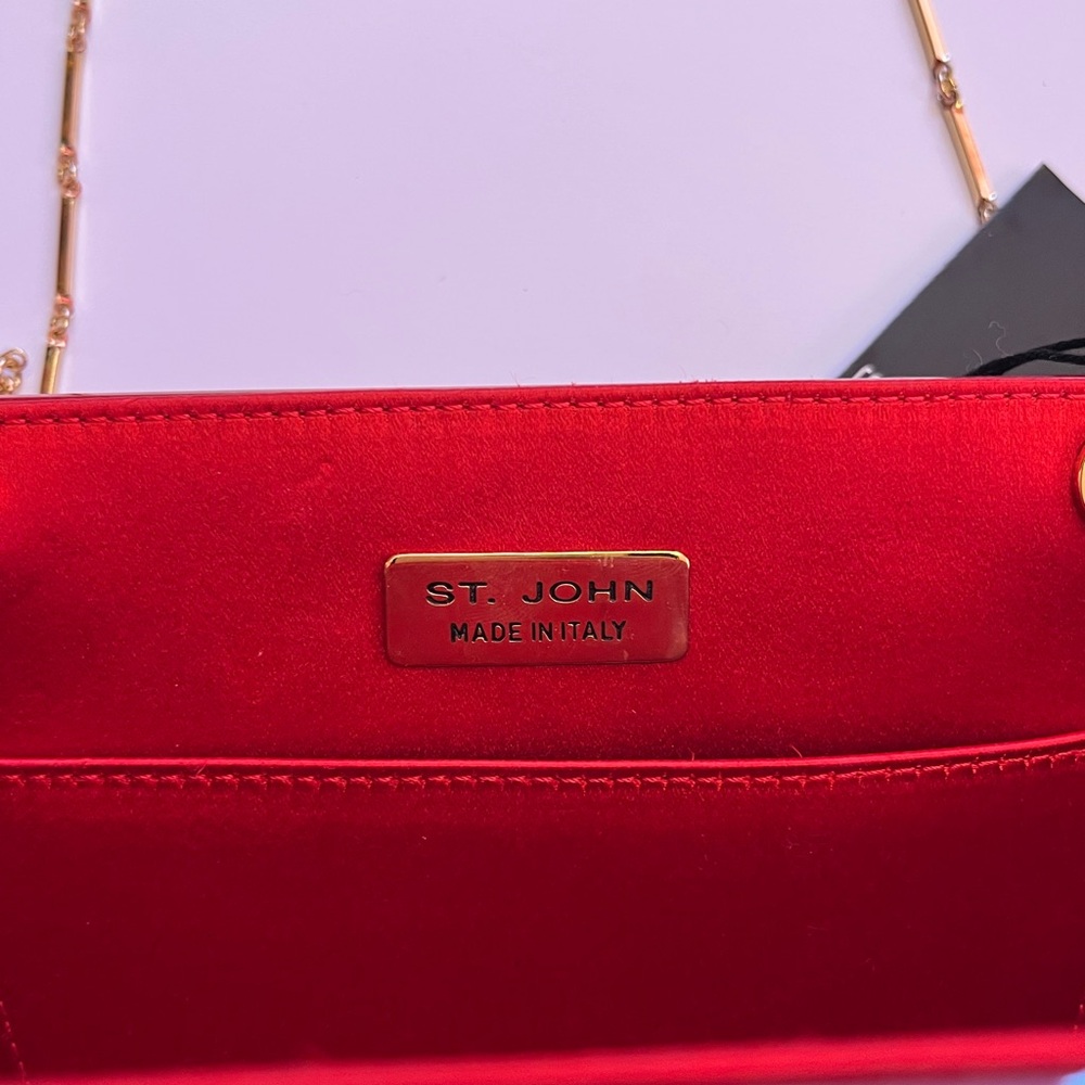 St. John Red Studded Clutch with Gold Chain Made in Italy - Picture 7 of 9